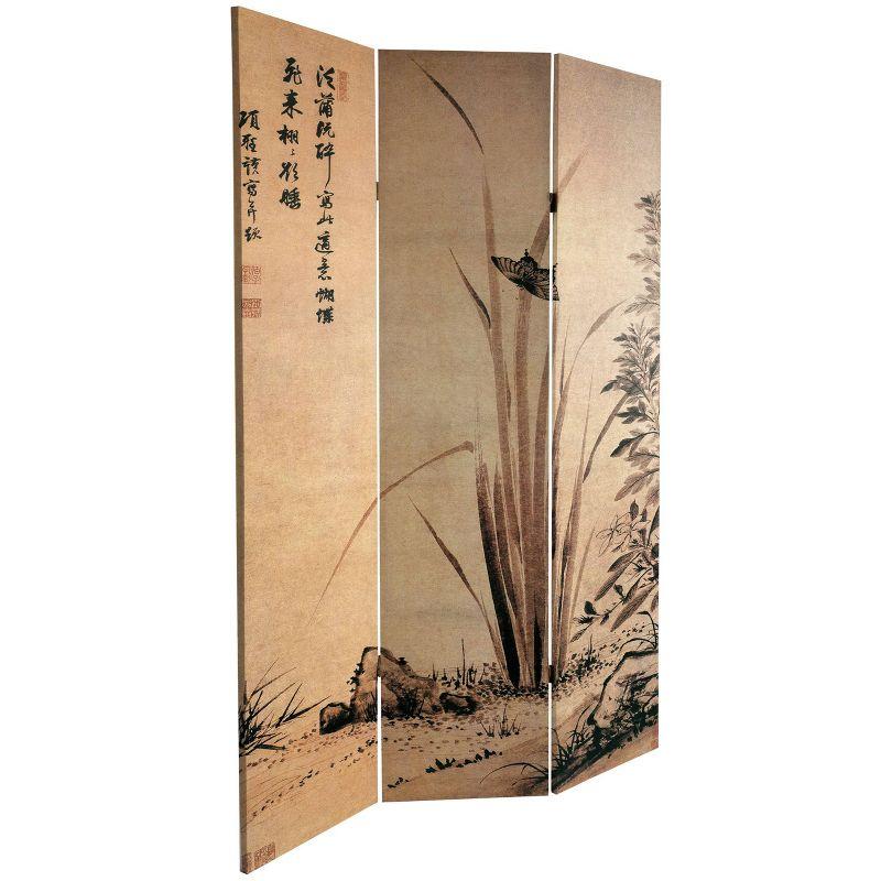 6" Double Sided Cranes Room Divider Beige - Oriental Furniture: Japanese Art, Privacy Screen