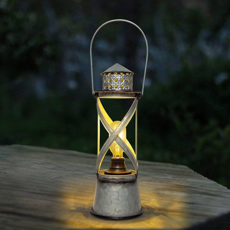 Vintage Silver Metal Hurricane Lantern with LED Lights