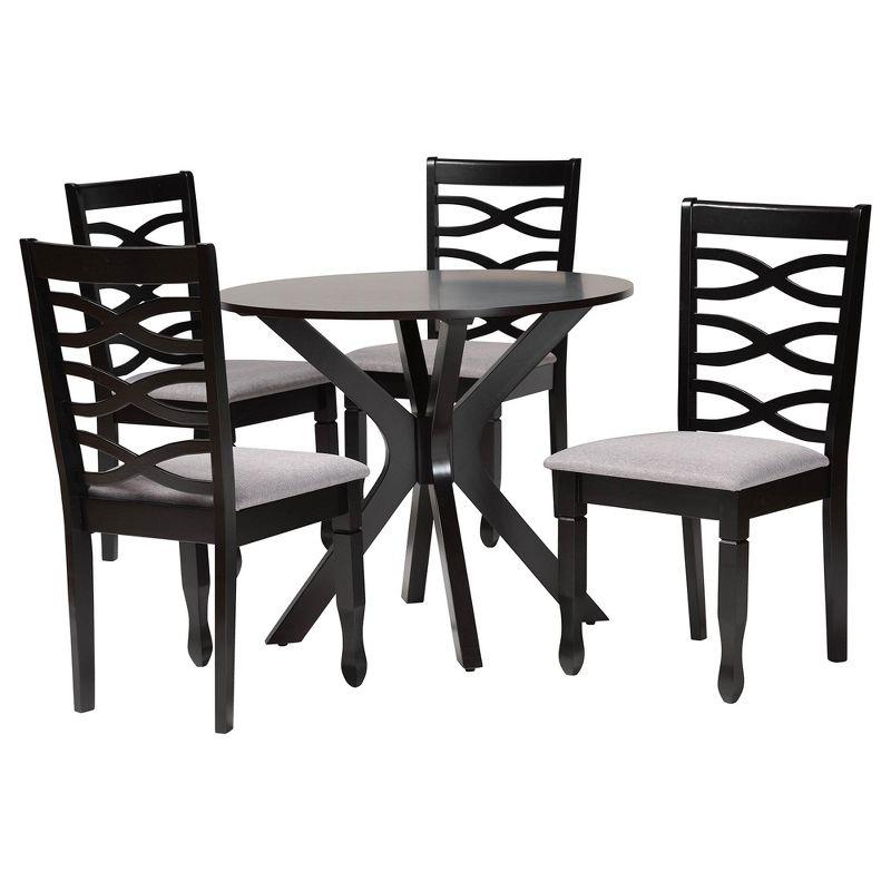 Mila Retro Grey Fabric and Dark Brown Wood 5-Piece Dining Set