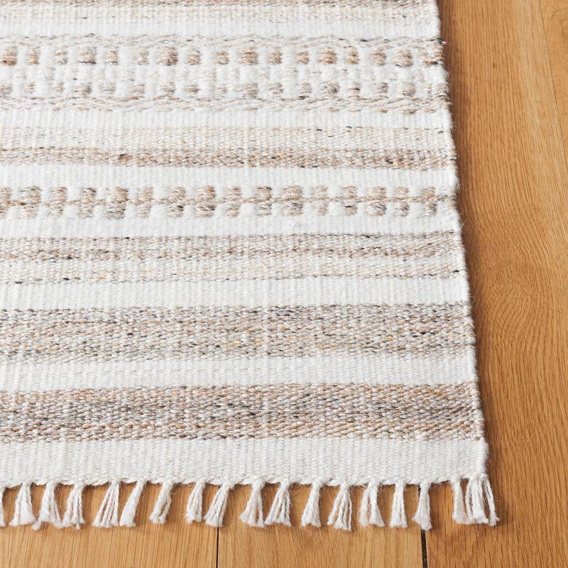 Ivory and Light Brown Handmade Wool Kilim Area Rug