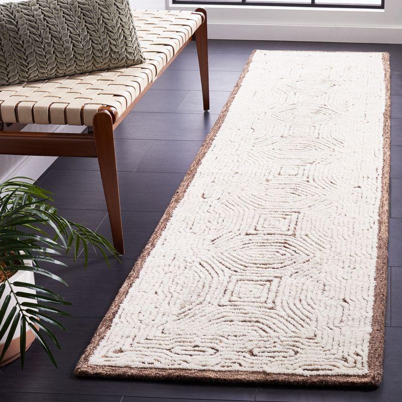 Ivory Abstract Handmade Wool Tufted Rug Runner 27"