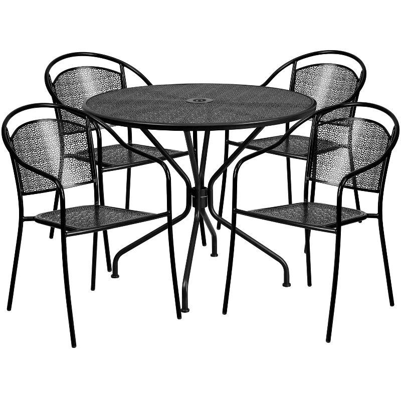 35.25" Black Steel Round Patio Table Set with 4 Chairs