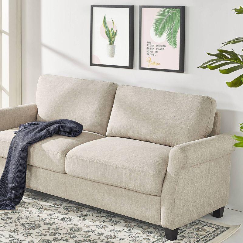 Beige Fabric Lawson Sofa with Round Arms and Metal Legs