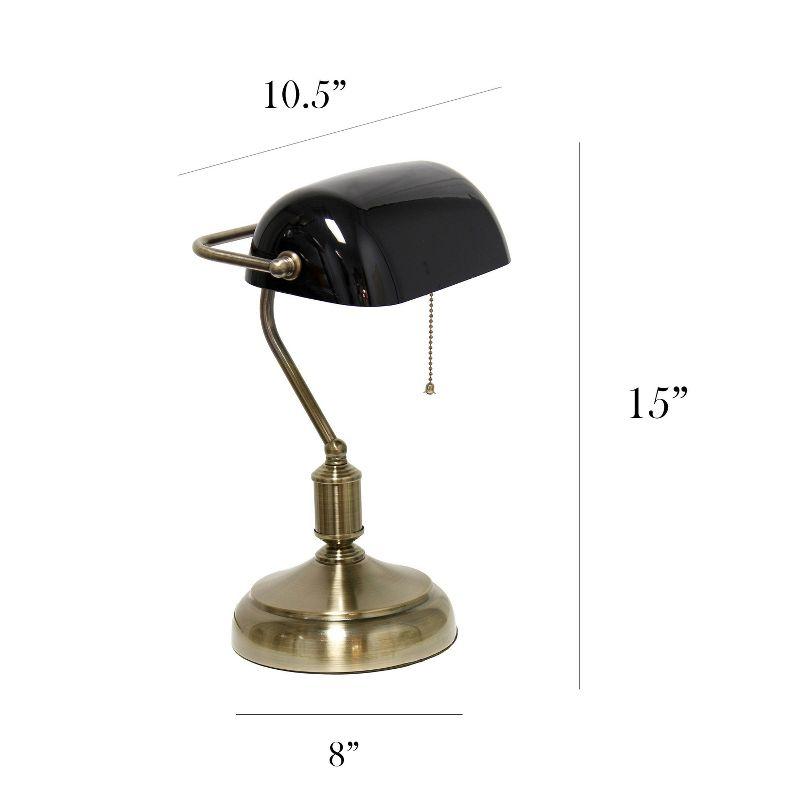 Executive Banker's Desk Lamp with Glass Shade Black - Simple Designs: ETL Listed, Metal Body, Pull Chain