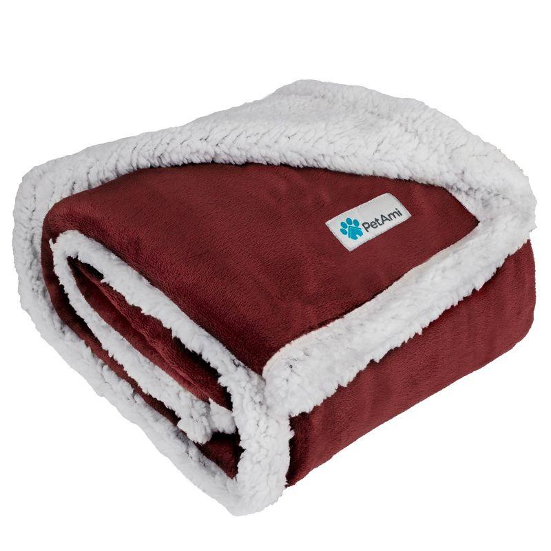 PetAmi Waterproof Dog Blanket for Bed Couch Sofa Cover, Reversible Faux Shearling Fleece Pet Throw