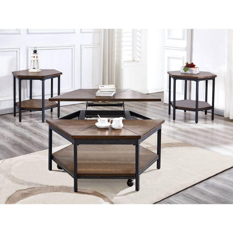 Ultimo Hexagon End Table Metal Brown - Steve Silver Co.: Adjustable Height, Wood Top, Dry Dust Care