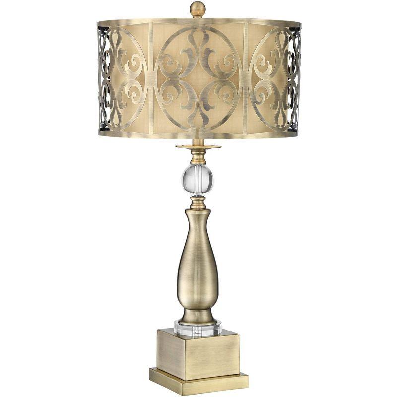 Possini Euro Design Doris Traditional Table Lamp 30 1/2" Tall Brass Candlestick Openwork Double Drum Shades for Bedroom Living Room Bedside Nightstand