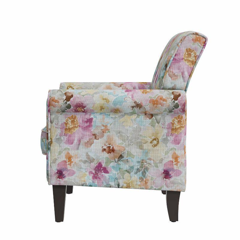 Handy Living Janet Traditional Rolled Arm Accent Chair with Pewter Nailheads Floral Pattern Pink