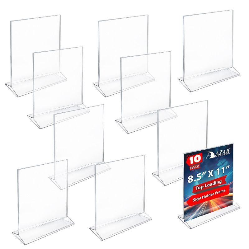 Azar Displays Top Loading Clear Acrylic T-Frame Sign Holder 8.5" Wide x 11'' High-Vertical/Portrait, 10-Pack (Set of 10)