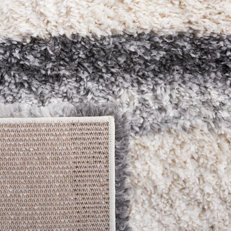 Ivory and Grey Striped Synthetic Shag Area Rug