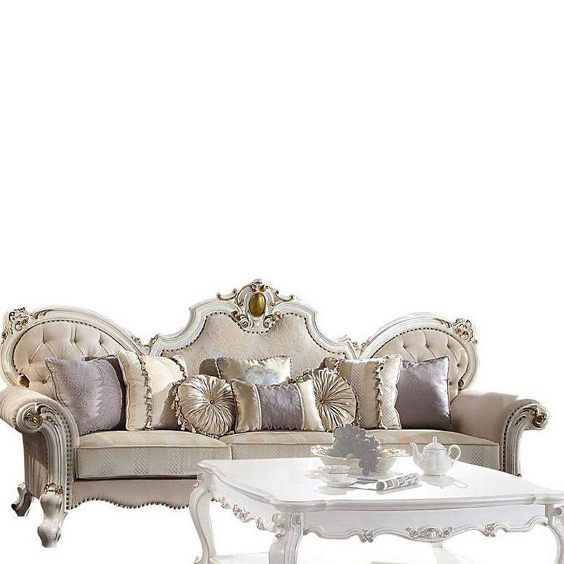 110" Antique Pearl Floral Tufted Microfiber Sofa