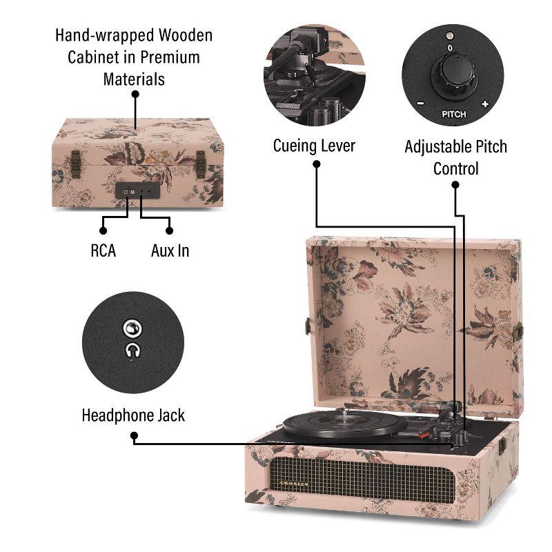 Floral Pink Portable Bluetooth Record Player with Speakers