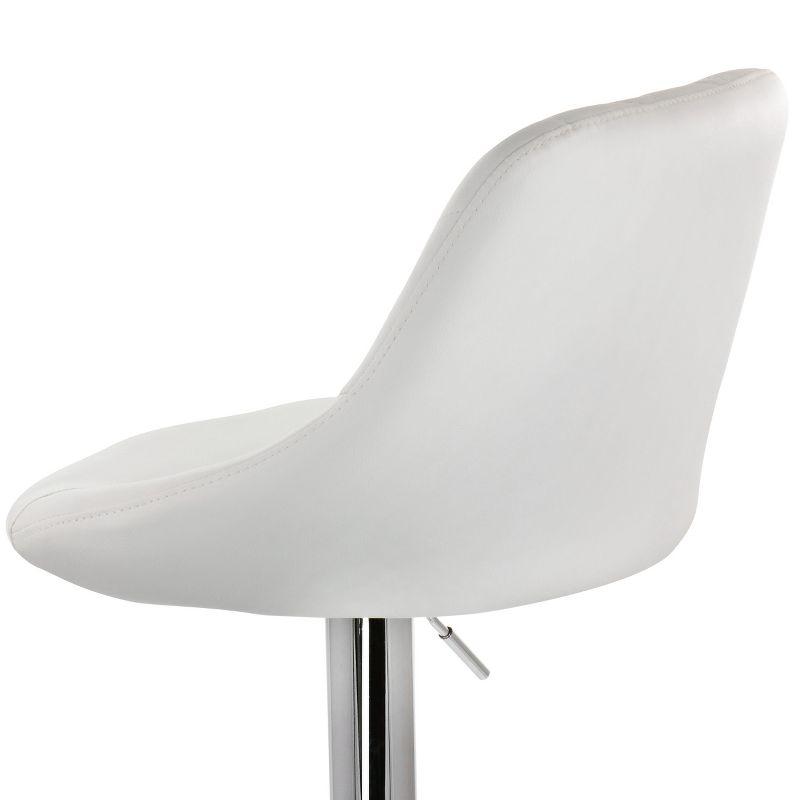 Elama 2 Piece Diamond Stitched Faux Leather Bar Stool in White with Chrome Base  and Adjustable Height