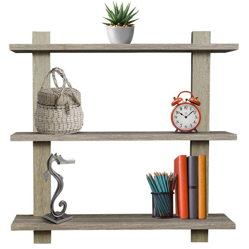 Grey 3-Tier Asymmetric Floating Wall Shelf