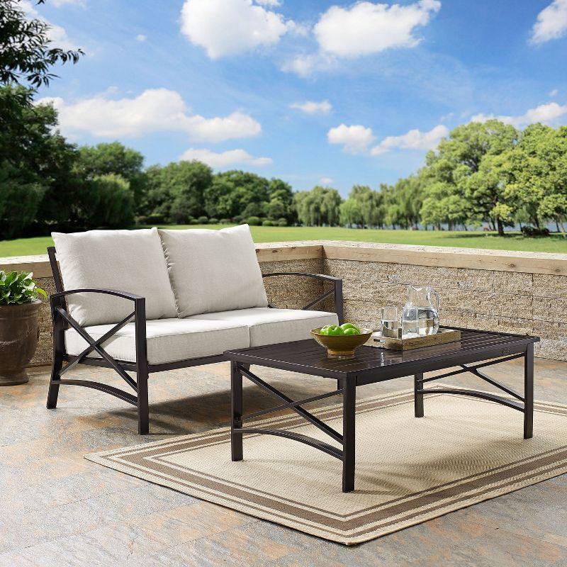 Kaplan 2-Piece Black Steel Outdoor Conversation Set with Oatmeal Cushions