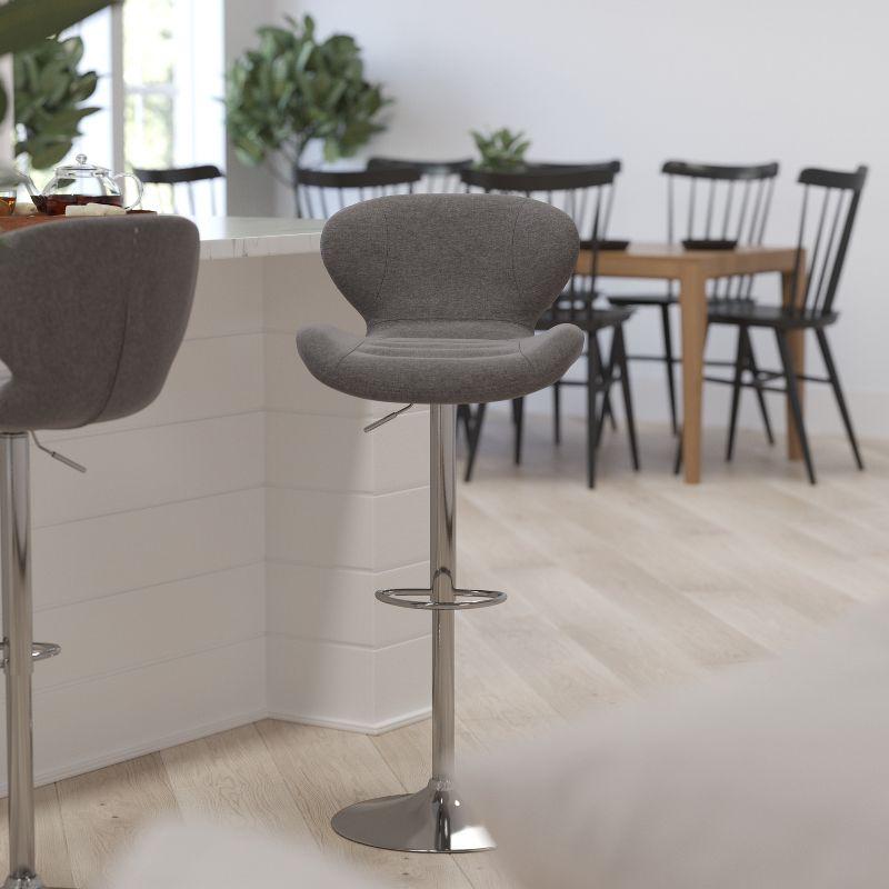 Merrick Lane Adjustable Height Barstool Contemporary Bar Height Stool with Curved Back and Metal Base with Footrest