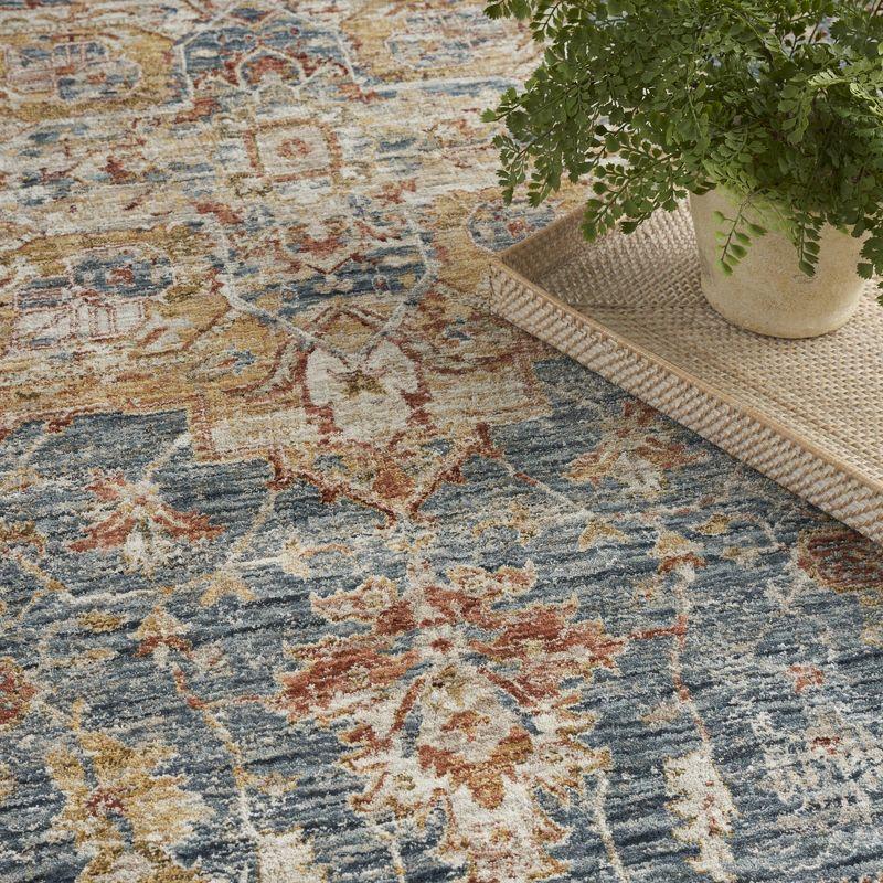 Ivory-Blue Hand-Knotted Wool Blend 5'3" x 7'8" Vintage Area Rug