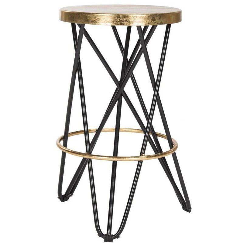 Navy and Gold Metal Backless Counter Stool with Hairpin Legs