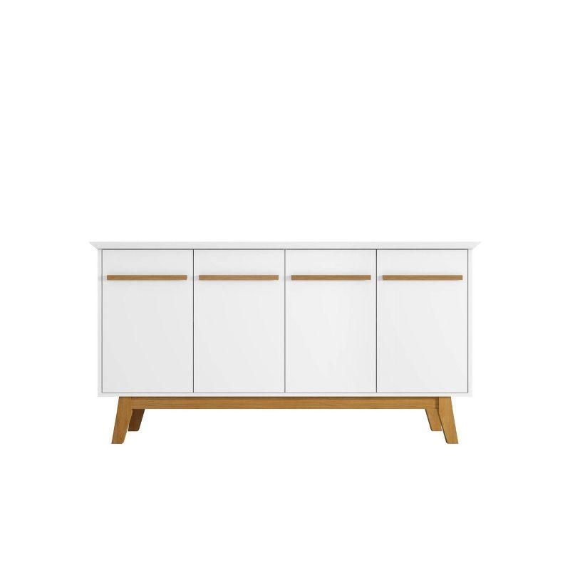62.99" Yonkers Sideboard White - Manhattan Comfort: Mid-Century Buffet, Storage Console with 4 Doors & Fixed Shelves