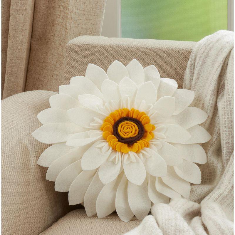 Saro Lifestyle Felt Flower Throw Pillow With Poly Filling