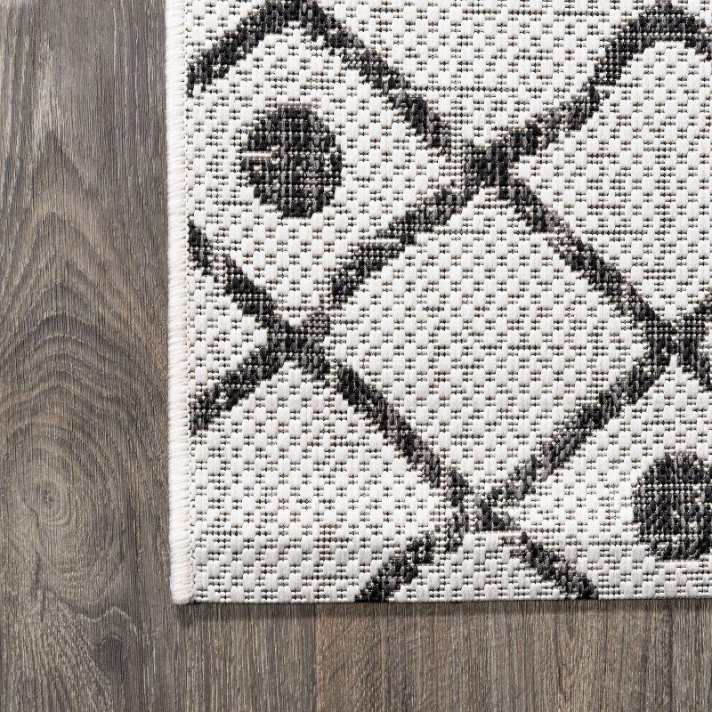2'x10' Nokat Modern Bohemian Styled Indoor/Outdoor Runner Rug, Ivory/Black - JONATHAN Y