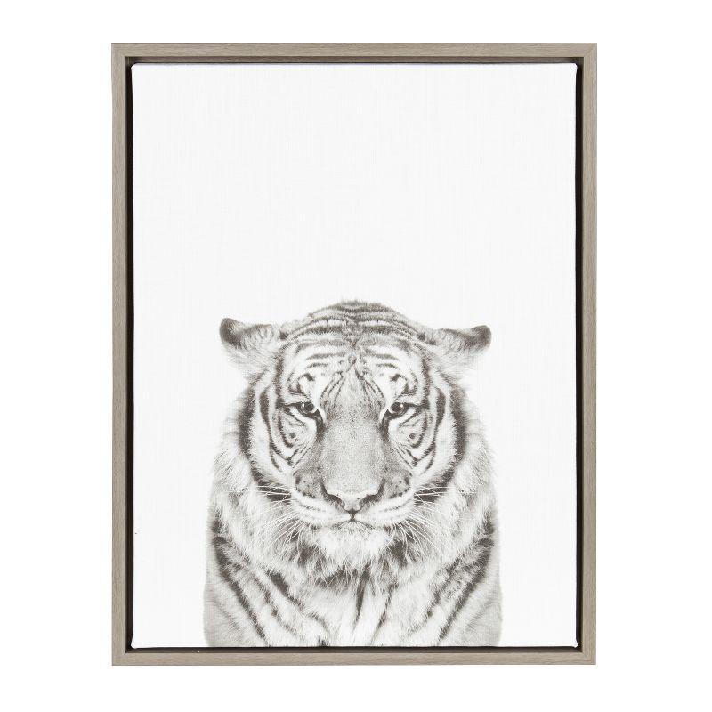 Gray Framed Black and White Tiger Canvas Print for Kids