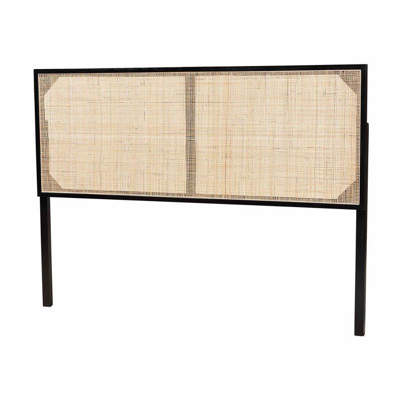 bali & pari Queen Aurelia Bayur Wood & Rattan Headboard Black/Natural: Bohemian Design, Wall/Bed Frame Mount