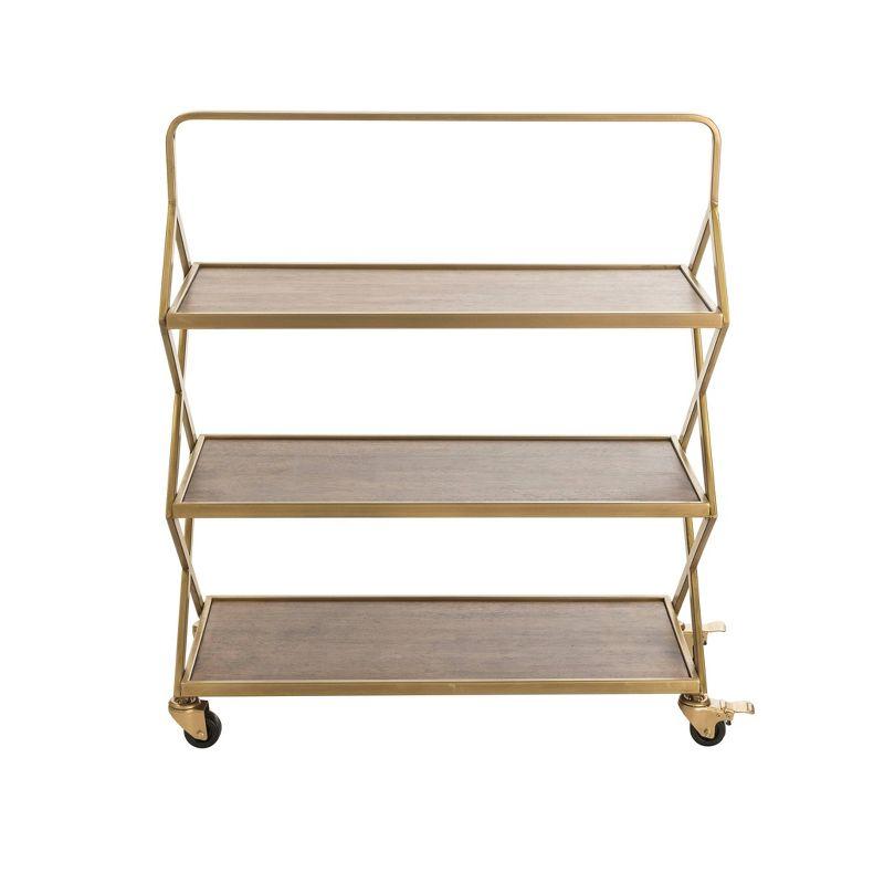 Hudson Gold and Wood Rolling Bar Cart with Storage