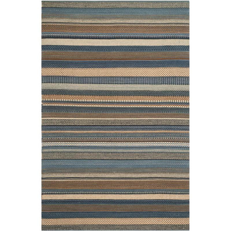 Handmade Blue Wool Striped 5' x 8' Area Rug