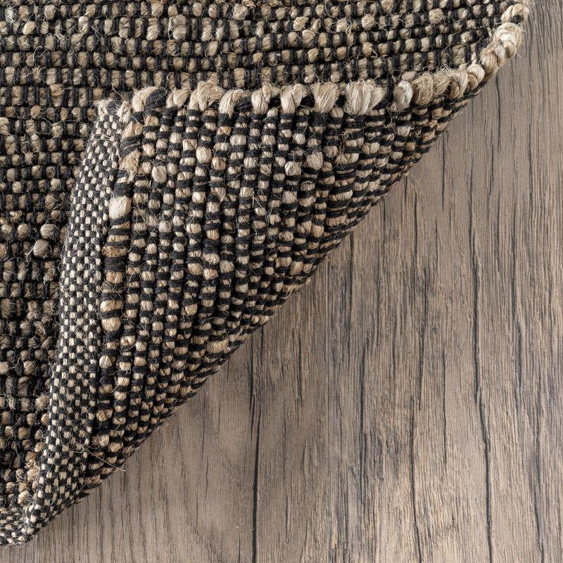 Nuloom 6x9 Elfriede Jute & Cotton Hand Woven Indoor Area Rug, Charcoal, Solid Rustic Farmhouse Style Natural Fiber Bedroom, Living Room,