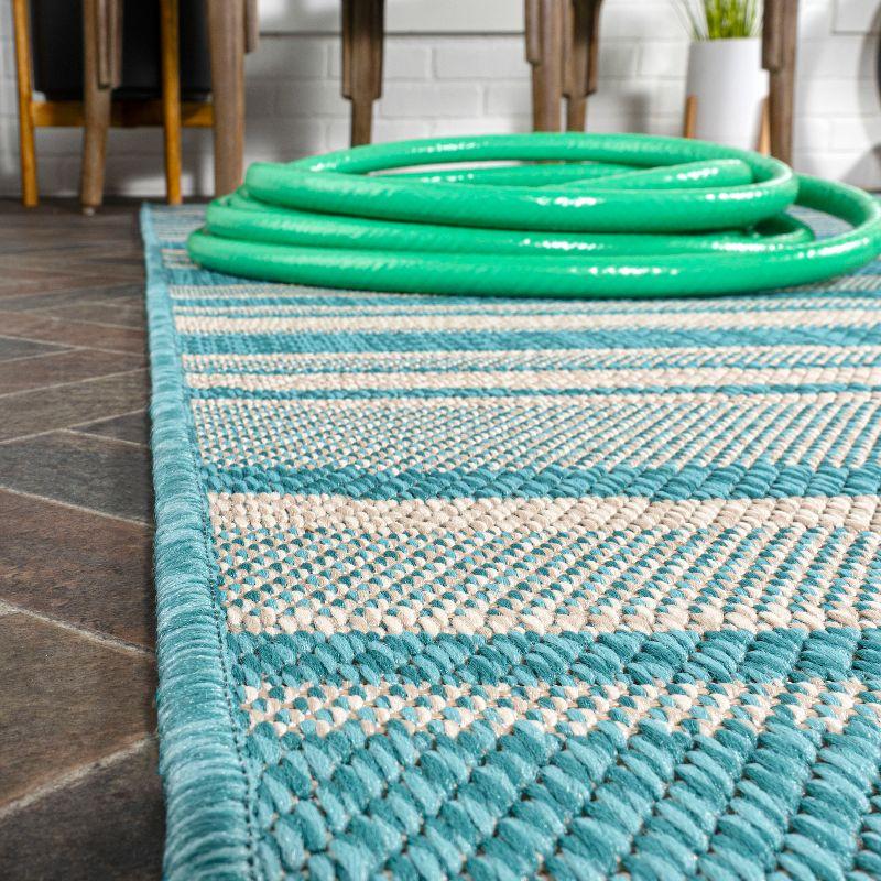 4' x 6' Castara Wavy Stripe Modern Indoor/Outdoor Area Rug, Aqua/Cream - JONATHAN Y