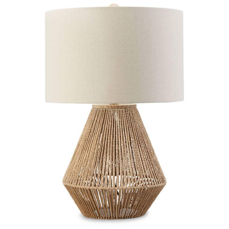 Beige and White Rope Tripod Table Lamp with Drum Shade