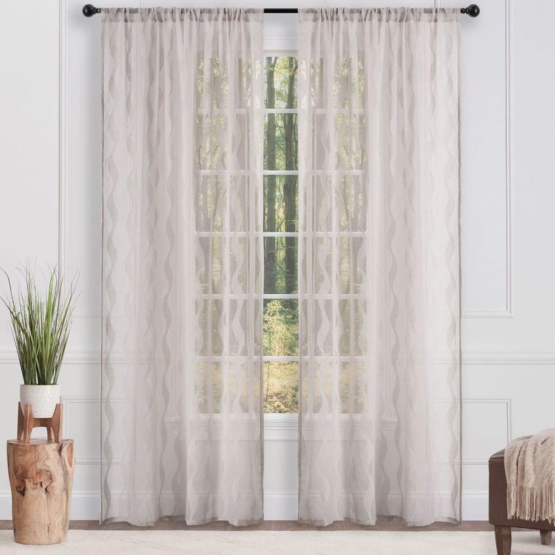 Chanasya 2pk Waves Voile Sheer Window Curtain Panels - Set of 2 - 52 x 63 Inches Long - Taupe