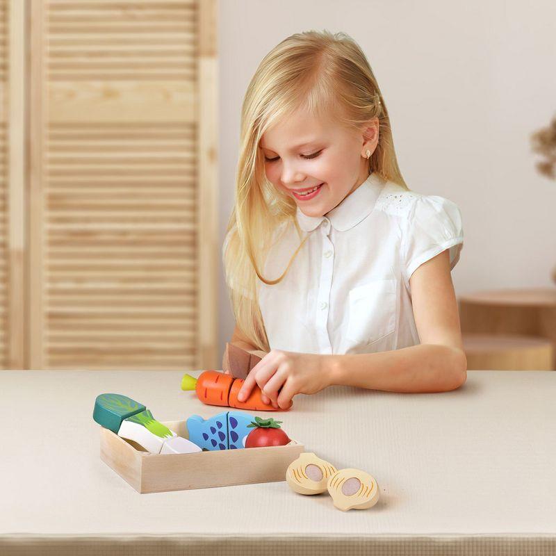 Fun Little Toys Wooden Vegetable Chopper Set – Pretend Play Food Cutting Toy for Kids, Montessori Kitchen Playset