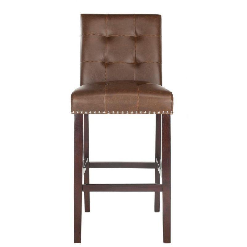 Nikita Brown Leather and Wood Bar Stools, Set of 2