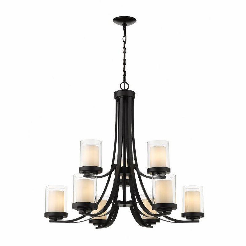 Sophisticated Matte Black Chandelier with Opal & Clear Glass Shades