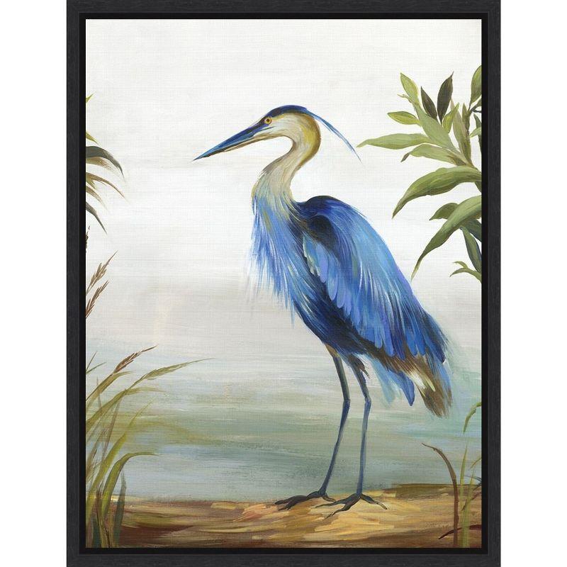 Blue Heron Lithograph on Canvas with Black Frame, 18x24