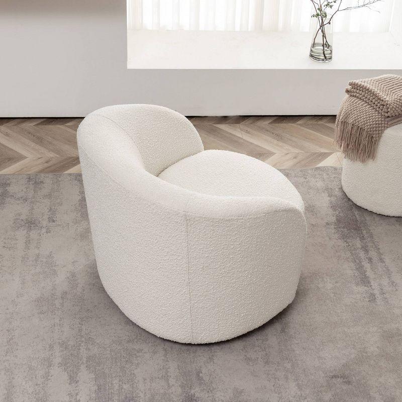 Cream Upholstered Swivel Barrel Accent Chair with Wood Frame