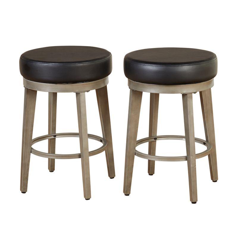 angelo:HOME 2pc 24" Linden Swivel Counter Height Barstools Black: Round Faux Leather, Metal Frame, Spot Clean