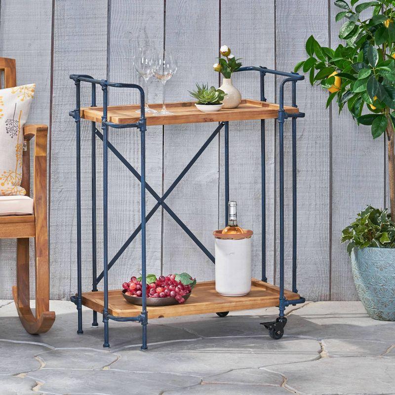 Eden Firwood and Iron Bar Cart - Antique Finish - Christopher Knight Home: Weather-Resistant, 2 Shelves