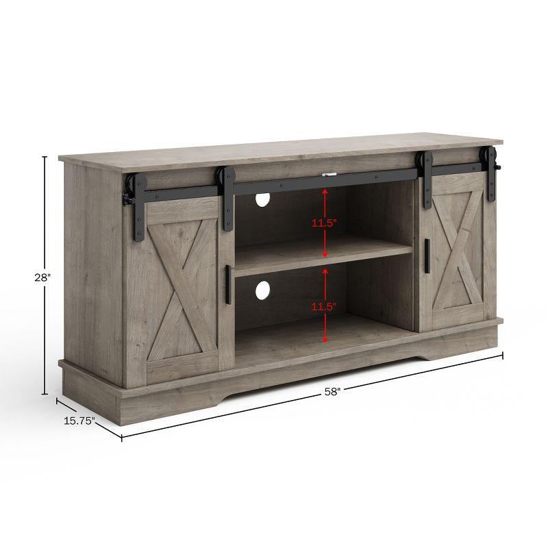 Lavish Home 65-inch TV Stand with Media Console Shelves, Cable Management, and Sliding X-Style Barn Doors, Gray