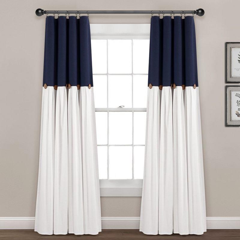 Lush Decor Linen Button Cotton Blend Blackout Thermal Rod Pocket Single Curtain Panel