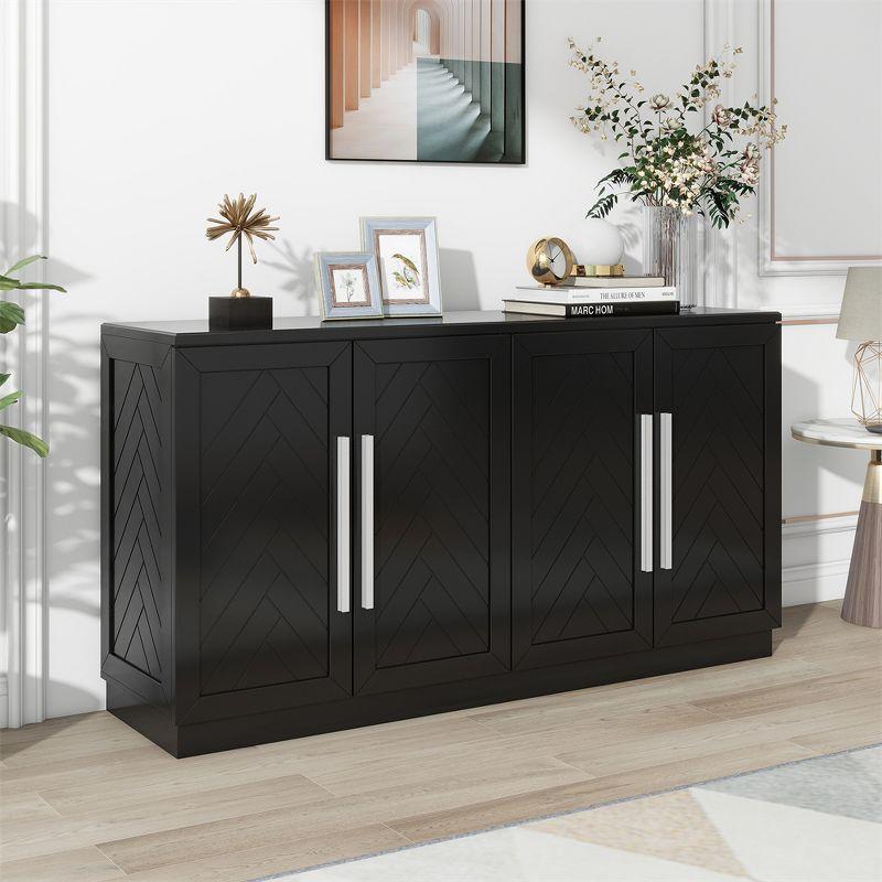 Black MDF Sideboard with Adjustable Shelves and Silver Handles