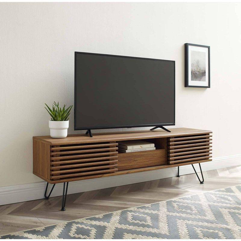 59" Render TV Stand for TVs up to 70" Walnut - Modway: Modern Media Console with Open Shelves & Metal Hardware