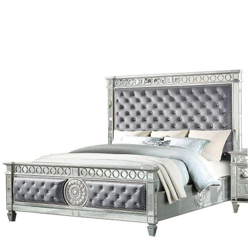 90" Queen Bed Varian Bed Gray Velvet and Mirrored - Acme Furniture