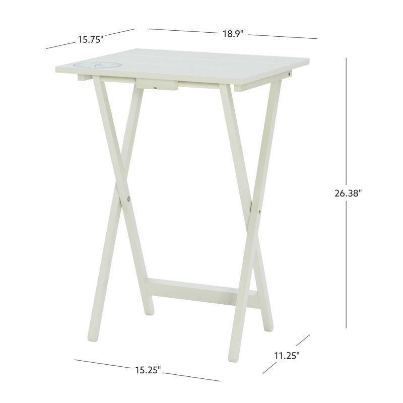 Linon Set of 4 26.4" Compass Finish Plank Tray Tables with Matching Stand Light Gray: Acacia & Rubberwood, Foldable