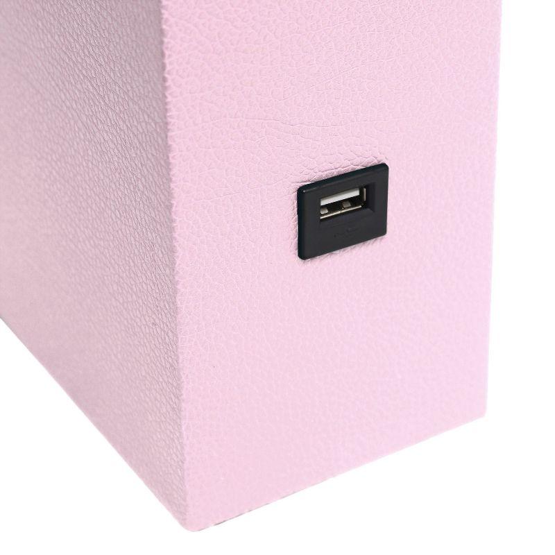 21" Lexington Leather Base Modern Home Decor Bedside Table Lamp with USB Charging Port and Fabric Shade Blush/White - Lalia Home: No Assembly