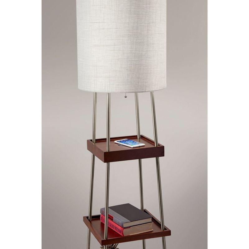 Elegant White Textured Fabric Shelf Floor Lamp with Wireless Charging