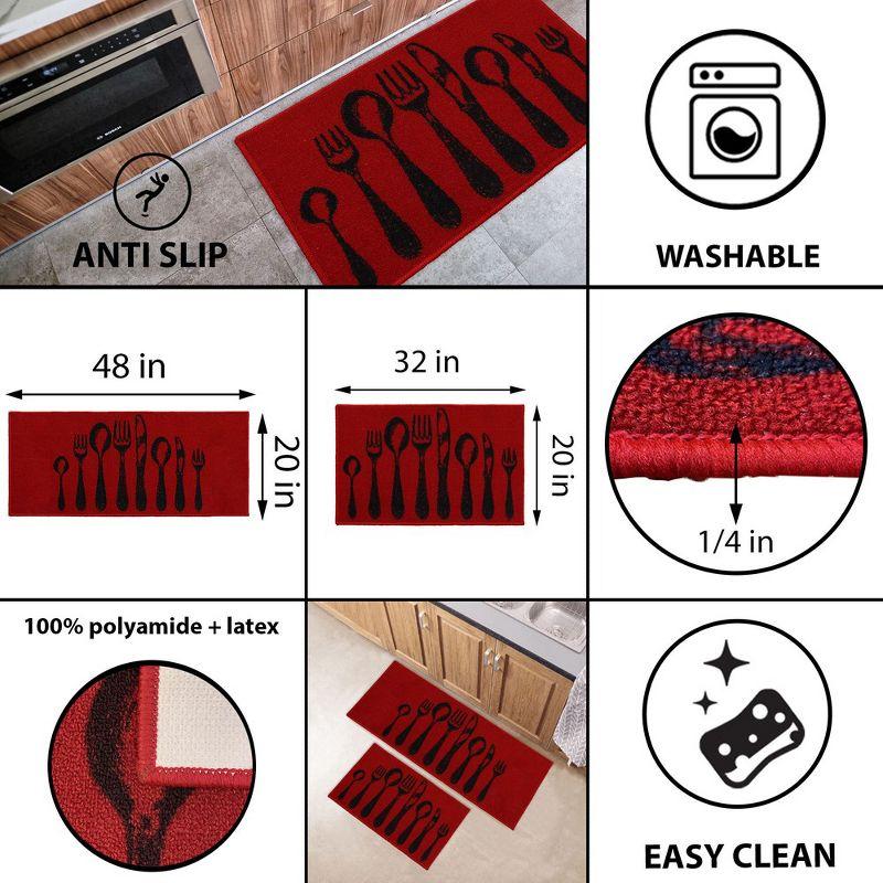 Evideco Comfort Chef Kitchen Runner Mats, Cutlery Design, Low-Profile, Universal Fit, 32"/48"L x 20"W (Set of 2)