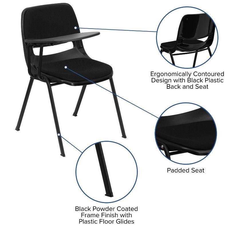 Compact Black Fabric Ergonomic Desk Chair with Flip-Up Tablet Arm